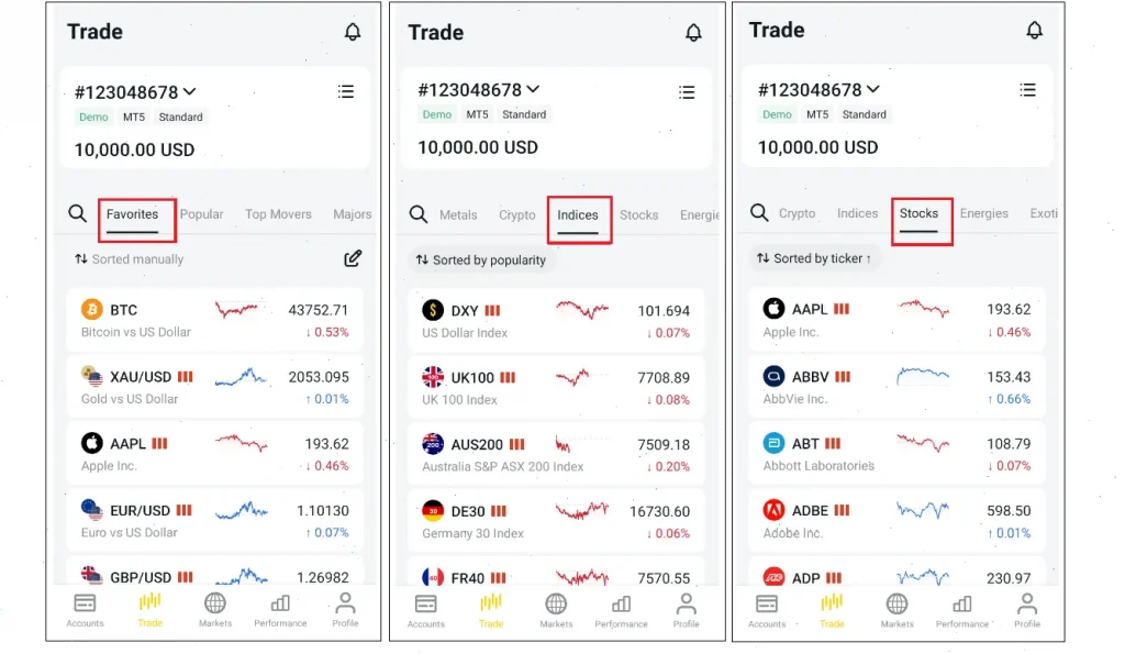 choose assets mobile exness